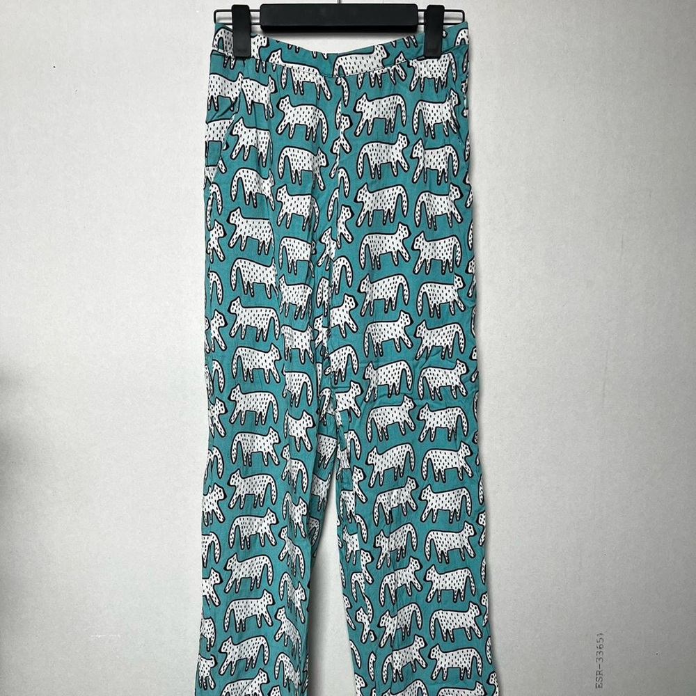 Blue Snow Leopard Wide Legged Pants